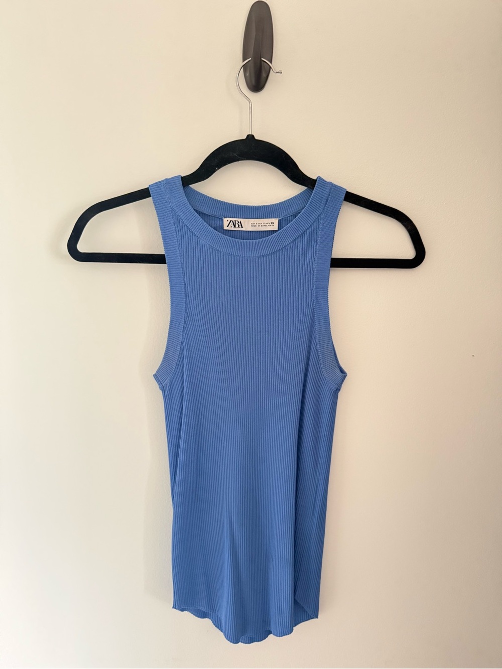 ZARA Sky Blue Ribbed Tank Top - Sleeveless Crewneck